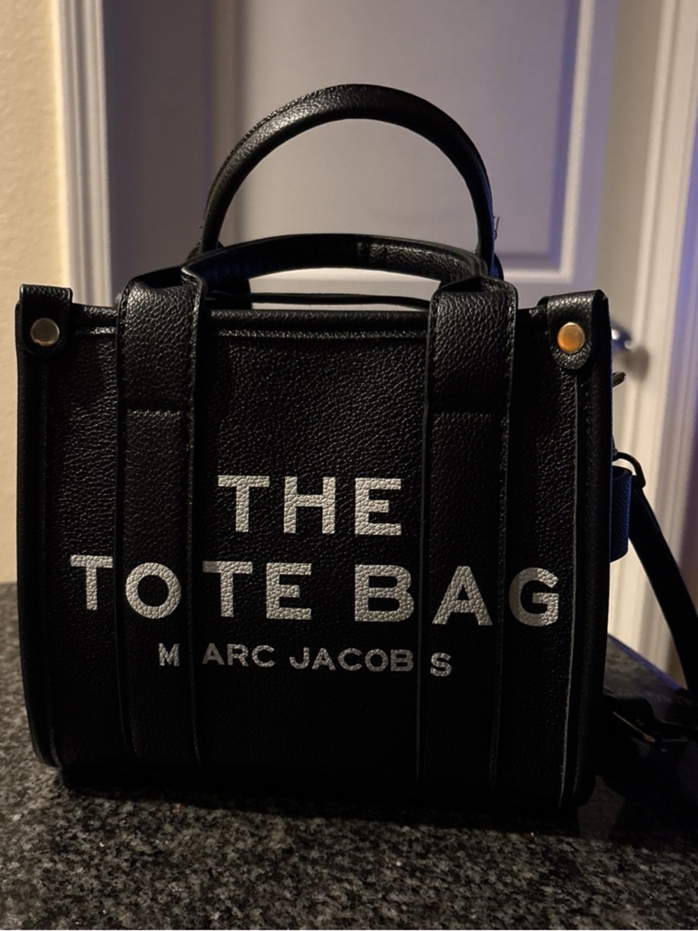 Marc Jacobs Black Tote Bag with White Logo Text